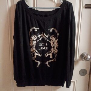 2/$10 Goth Boatneck Black Skeleton Graphic Sweatshirt Size Medium